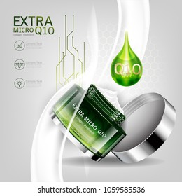 Extra Micro Q10 Collagen Serum and Vitamin Background Concept Skin Care Cosmetic.