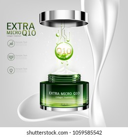 Extra Micro Q10 Collagen Serum and Vitamin Background Concept Skin Care Cosmetic.