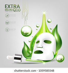 Extra Micro Q10 Collagen Serum and Vitamin Background Concept Skin Care Cosmetic.