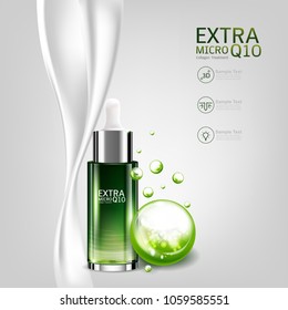 Extra Micro Q10 Collagen Serum and Vitamin Background Concept Skin Care Cosmetic.