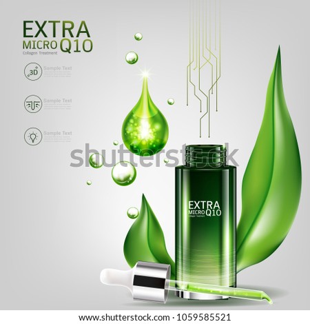 Extra Micro Q10 Collagen Serum and Vitamin Background Concept Skin Care Cosmetic.