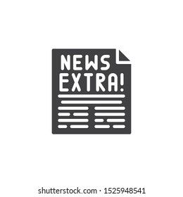 Extra news page vector icon. filled flat sign for mobile concept and web design. Newspaper article glyph icon. Symbol, logo illustration. Vector graphics