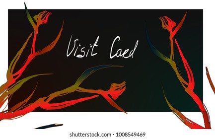 Extra popular color transition flower botanical gradient for visit card.  Nifty gentle 3D effect blossom tropical herbarium. Bright herb glitch effect on dark  shady background. 