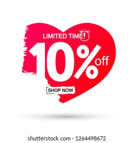 Extra Sale, 10% off, banner design template, limited time only, Valentine’s Day discount tag, vector illustration
