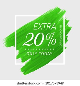 Extra Sale 20% off sign over watercolor art brush stroke paint abstract background vector illustration. Perfect acrylic design for a shop and sale banners.