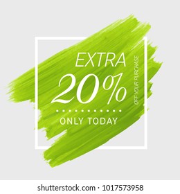 Extra Sale 20% off sign over watercolor art brush stroke paint abstract background vector illustration. Perfect acrylic design for a shop and sale banners.