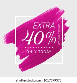 Extra Sale 40% off sign over watercolor art brush stroke paint abstract background vector illustration. Perfect acrylic design for a shop and sale banners.