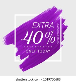 Extra Sale 40% off sign over watercolor art brush stroke paint abstract background vector illustration. Perfect acrylic design for a shop and sale banners.