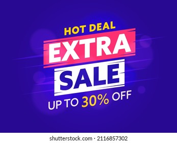 Extra sale banner design template with hot deal offer. Special promotion poster, badge, coupon or label with up to 30 percent price off vector illustration