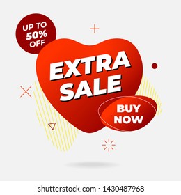 Extra sale banner template design. Buy now offer on abstract liquid shape. Geometric gradient colored graphic element in fluid form. Vector illustration tag for marketing poster or brochure