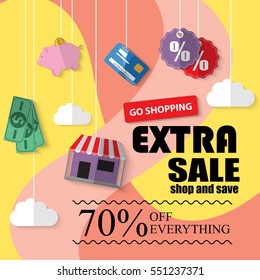 Extra Sale banner, vector illustration. Modern placard with text. For promotional material, website, app and mobile banners, newsletter and ads