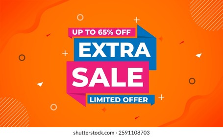 Extra Sale banner for web or social media. sale banner promotion template with discount tag. limited time offer, Get extra discount. Commercial poster, sale background vector illustration