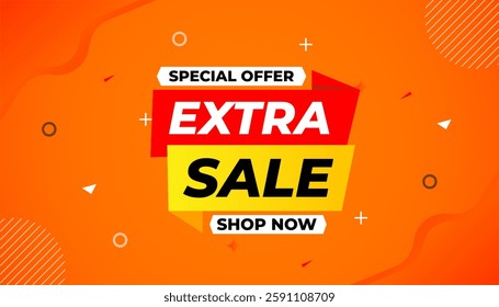 Extra Sale banner for web or social media. sale banner promotion template with discount tag. limited time offer, Get extra discount. Commercial poster, sale background vector illustration