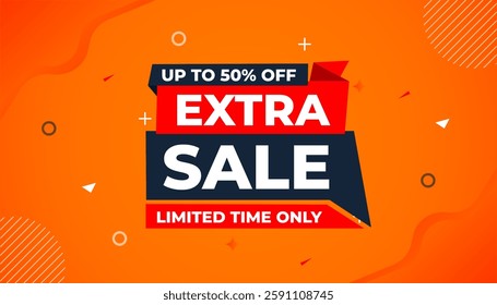 Extra Sale banner for web or social media. sale banner promotion template with discount tag. limited time offer, Get extra discount. Commercial poster, sale background vector illustration