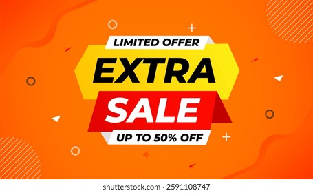 Extra Sale banner for web or social media. sale banner promotion template with discount tag. limited time offer, Get extra discount. Commercial poster, sale background vector illustration