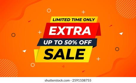 Extra Sale banner for web or social media. sale banner promotion template with discount tag. limited time offer, Get extra discount. Commercial poster, sale background vector illustration