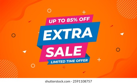 Extra Sale banner for web or social media. sale banner promotion template with discount tag. limited time offer, Get extra discount. Commercial poster, sale background vector illustration