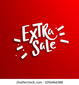 Extra Sale Bright Promotional Banner Concept. Vector Handwritten Lettering on Red Background.  Super Sale Poster or Flyer Design. 