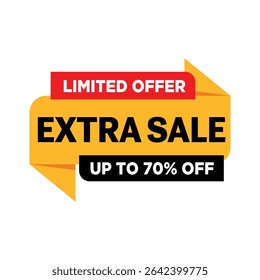 Extra Sale - Limited Offer: A bold, eye-catching graphic design highlights a "Limited Offer" with an "Extra Sale," promising discounts of up to 70% to attract customers.	