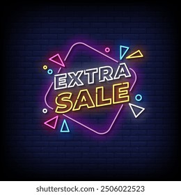 extra sale neon sign vector with brick wall background 