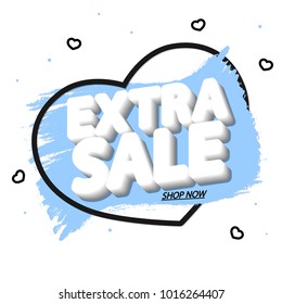 Extra Sale, Valentines Day discount tag, banner design template, app icon, vector illustration 