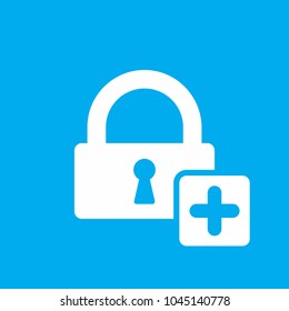 Extra security, increased security icon. Lock icon with add sign. Lock icon and new, plus, positive symbol. Vector icon