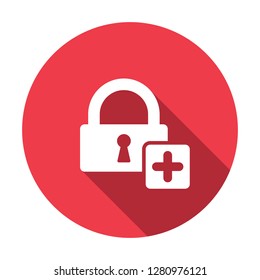 Extra security, increased security icon. Lock icon with add sign. Lock icon and new, plus, positive symbol. Vector icon