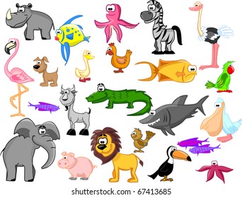 Extra Set Animals Rhinoceros Fish Octopus Stock Vector (Royalty Free ...