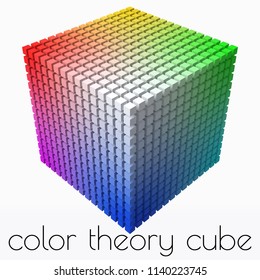 extra small cubes makes color gradient in shape of big cube. color theory concept with colorful cubes. 3d style vector illustration. suitable for any banner, ad, technology and abstract themes.