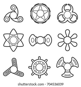 Extra style hand fidget spinner toy vector line style icon set. Stress and anxiety relief. Colorful illustrations, logo design