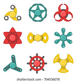 Extra style hand fidget spinner toy vector colorful icon set. Stress and anxiety relief. Colorful illustrations, logo design