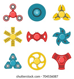 Extra style hand fidget spinner toy vector colorful icon set. Stress and anxiety relief. Colorful illustrations, logo design