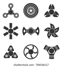 Extra style hand fidget spinner toy vector shape silhouette icon set. Stress and anxiety relief. Colorful illustrations, logo design