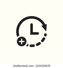 Extra time. Extra hour icon. Clock with add sign. Clock icon and new, plus, positive symbol. Vector design EPS 10.