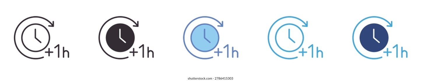 Extra Time Icon Set , plus one hour symbol, schedule extension, time management vector icons