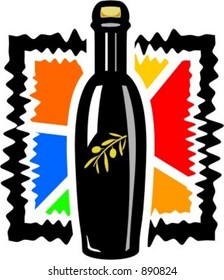 Aceite de oliva virgen extra en una botella. Ilustración vectorial.