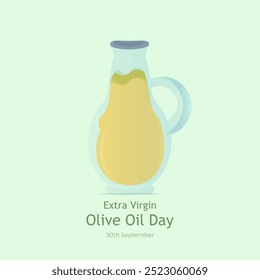 Extra Virgin Olive Oil Day vector. Glass bottle with olive oil. September 30.