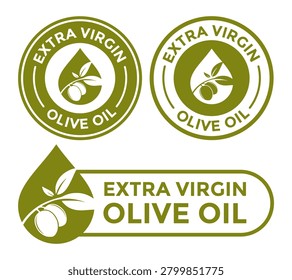 Extra virgin olive oil label stamp design template with organic olive branch and leaves.