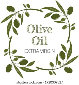 Extra Virgin Olive Oil lable with olive branches - vector illustration