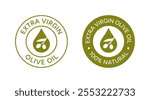 Extra virgin olive oil logo. Emblem of olive oil drop with olive branch