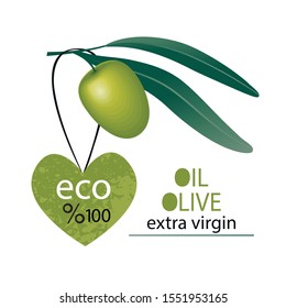 Extra virgin olive oil, logo, brand design, life label. Olive branch, 100% eco, harvesting.