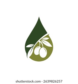 Extra virgin olive oil logo. Emblem of olive oil drop with olive branch