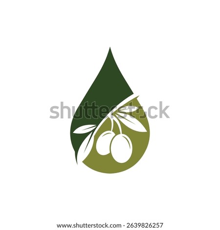 Extra virgin olive oil logo. Emblem of olive oil drop with olive branch