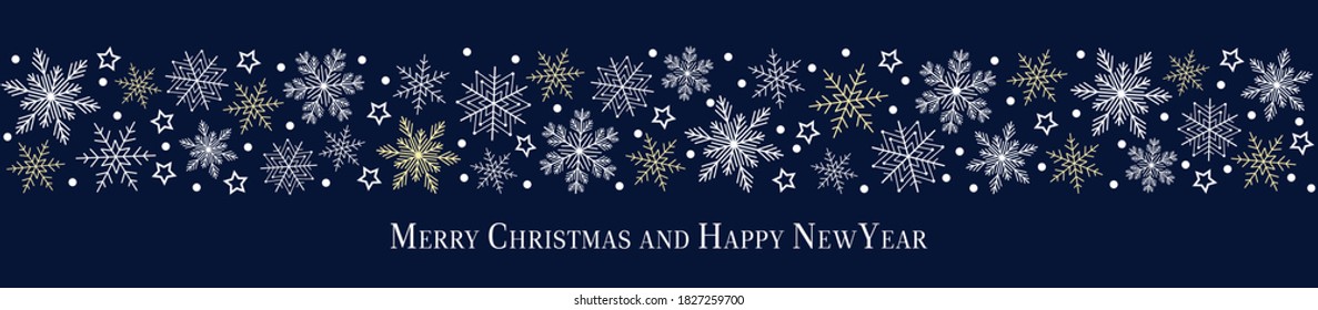 Extra wide Christmas banner. New Year s illustration. Classic style. Snowflakes. Vector.