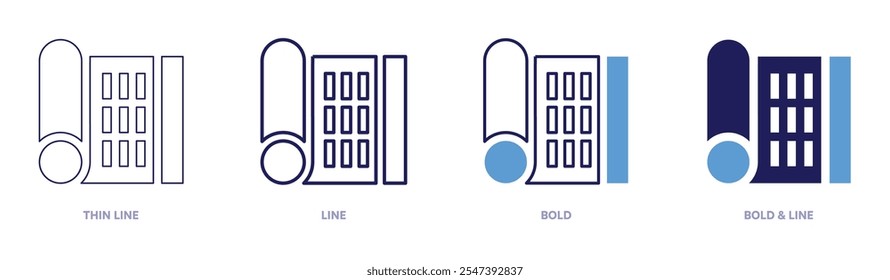 Extra breites Yogamatensymbol in 4 verschiedenen Stilen. Dünne Linie, Linie, Fett und Fette Linie. Duotone-Stil. Bearbeitbarer Strich.