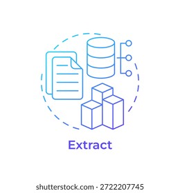 Ícone de conceito de gradiente azul de extração. Gerenciamento de dados. Documentação técnica. Ilustração de linha de forma redonda. Ideia abstrata. Design gráfico. Fácil de usar em infográfico, apresentação