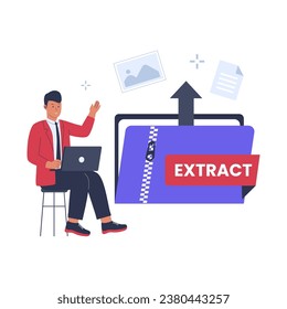 Extraer el concepto de ilustración de archivo. archivos zip. ilustración plana vectorial