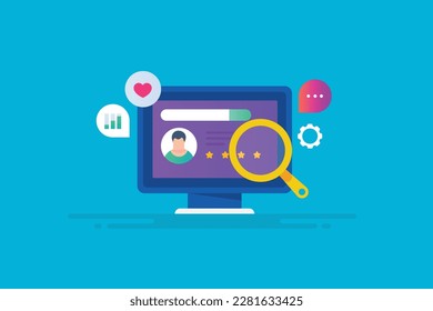 Extracting customer data through software application, Customer data research - vector illustration background with icons