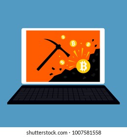 Extraction of bitcoins online. vector illustration isolated. the concept of modern earnings and business.