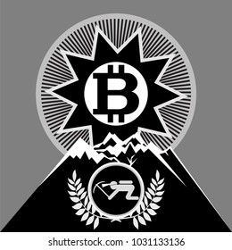 Extraction of crypto currency.
A miner with a pick extracts minerals from the designs presented in an abstract form.